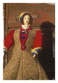 Femme corse dans le Niolu, Tweed épais tissé main et gilet quadrillé, velours bleu et dentelle évoquent le Quattrocento florentin